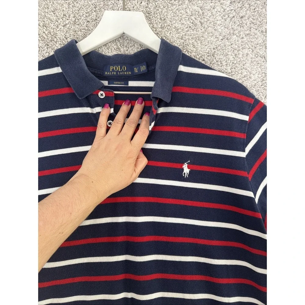Polo By Ralph Lauren Navy Colorblock Red Striped Polo Shirt‎ Size XL